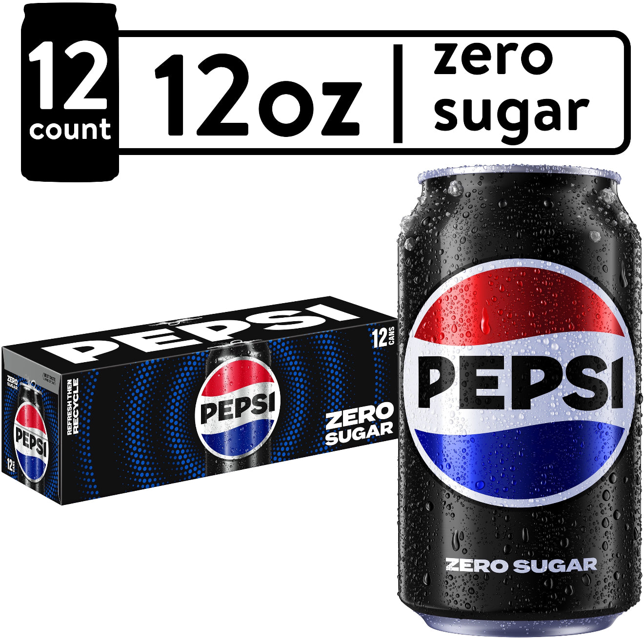 Pepsi Zero Sugar – 12 Pack (12 fl oz Cans)